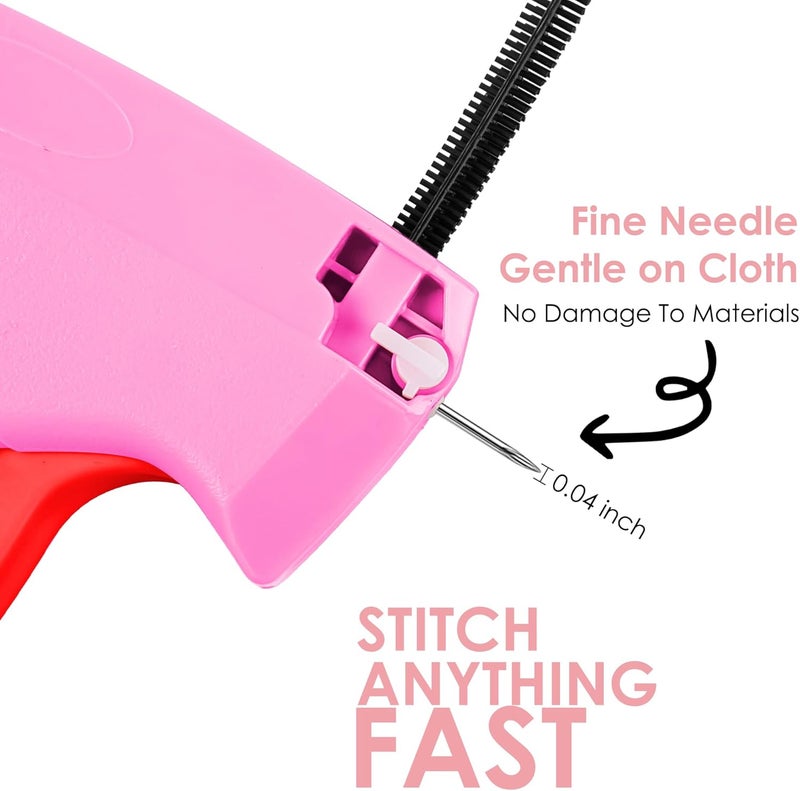 Scopck Stitch Gun for Clothes - Handheld Stitch Tag Gun Quick Clothing Fixer - Mini Sewing Kit Micro Tagging Gun - Includes 6 Needle, 1000 Black Fasteners & 1000 White Fasteners (Pink-Red) - Image 3